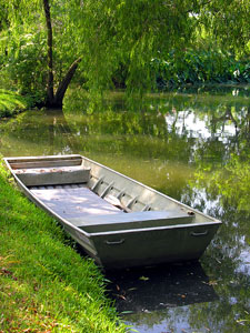 aluminum flat boat in a Louisiana bayou