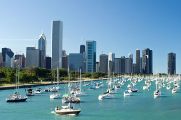 marina on Lake Michigan with Chicago skyline background