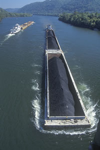 coal barges on the Kanawha River in Charleston, West Virginia