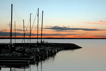 sailboats docked at sunset on Lake Hefner, Oklahoma