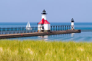 sailboat on Lake Michigan near St. Joseph lighthouses