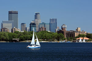 sailboat on the Mississippi River in Minneapolis