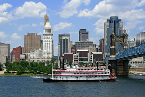 replica steamboat on the Ohio River at Cincinnati, Ohio