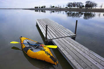 orange kayak on a Nebraska lake