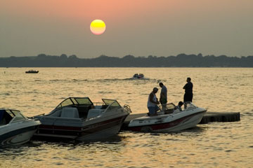 boats at sunset on West Okoboji Lake, Iowa